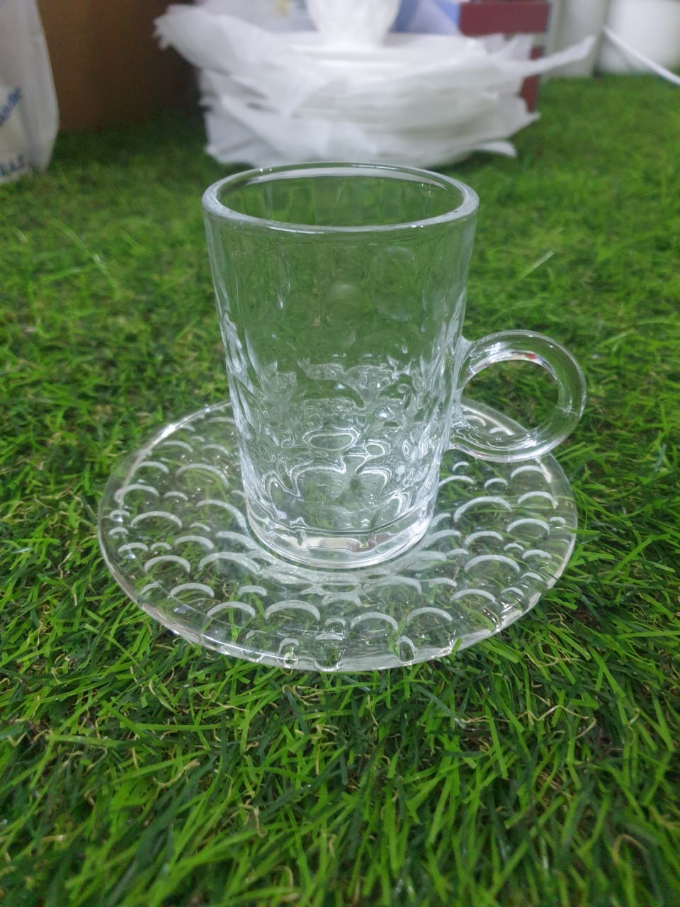 118ML Glass Coffee Cup with Plate - Diqqawi Plates