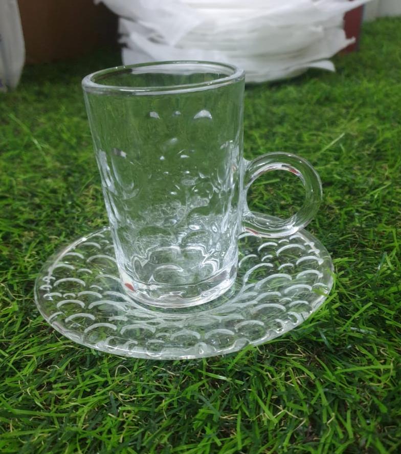 118ML Glass Coffee Cup with Plate - Diqqawi Plates