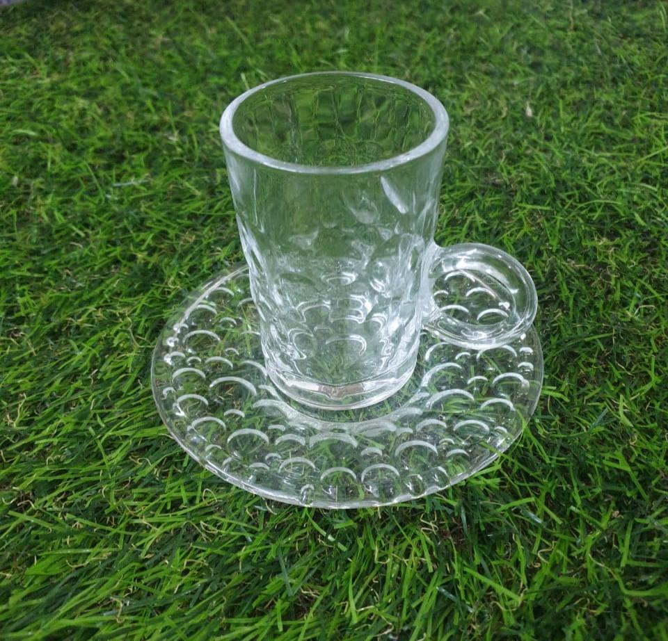 118ML Glass Coffee Cup with Plate - Diqqawi Plates