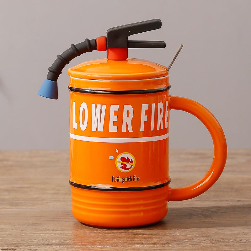 Fire Extinguisher Ceramic Mug with Lid & Spoon - 480ml - Diqqawi Plates