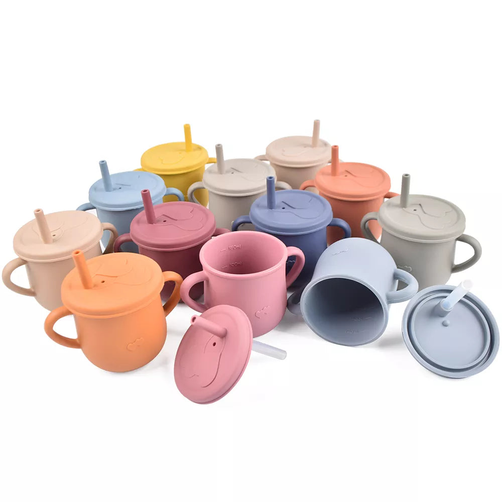 Silicone Cup Toddler with Straw and 2 Lids - 150ml - Diqqawi Plates