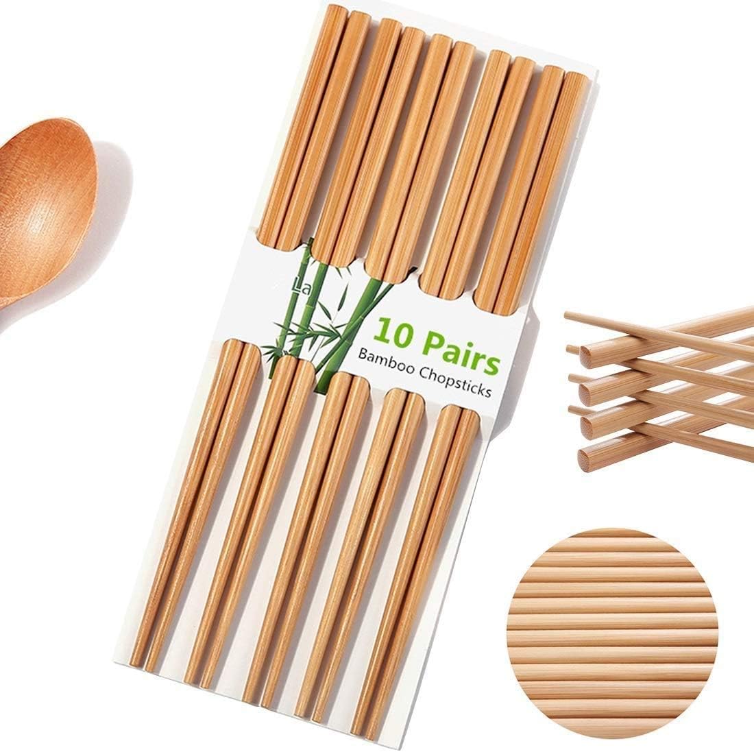 10 Pairs Natural Bamboo Chopsticks, 24cm Reusable Japanese Chinese Chop Stick - Diqqawi Plates