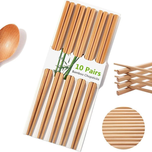 10 Pairs Natural Bamboo Chopsticks, 24cm Reusable Japanese Chinese Chop Stick - Diqqawi Plates