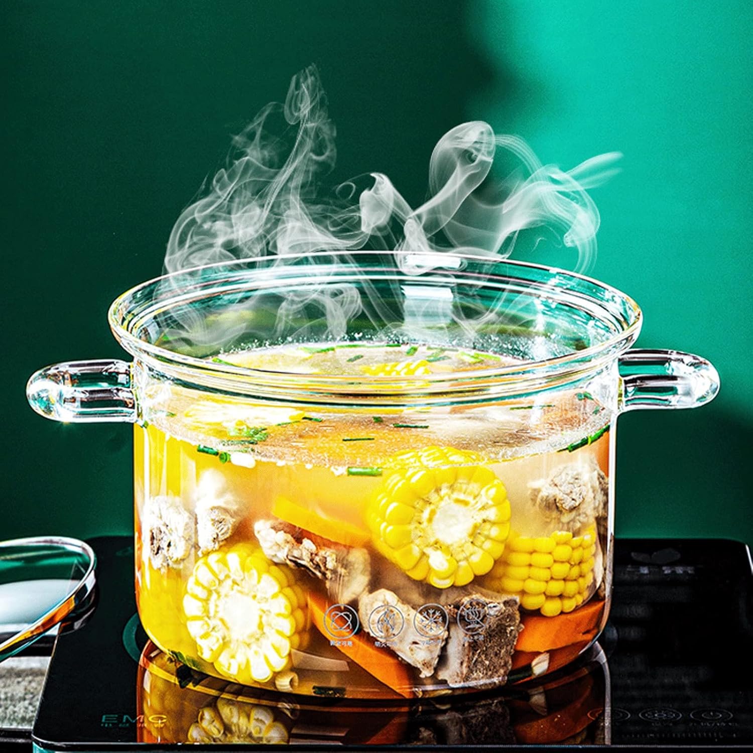 Glass Cooking Pot with Lid Heat Resistant Borosilicate Glass - Diqqawi Plates