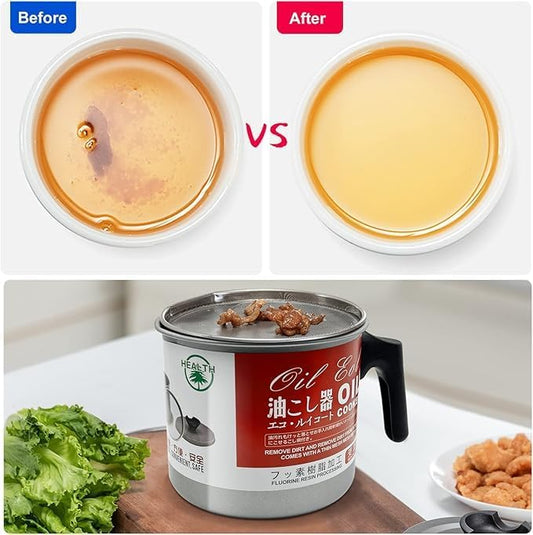 Stainless Steel Oil Filter Container - 1.7L Grease Strainer & Storage Pot