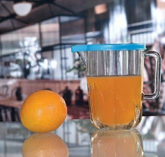 Glass Jug with Blue Lid and Handle 700ml - Diqqawi Plates