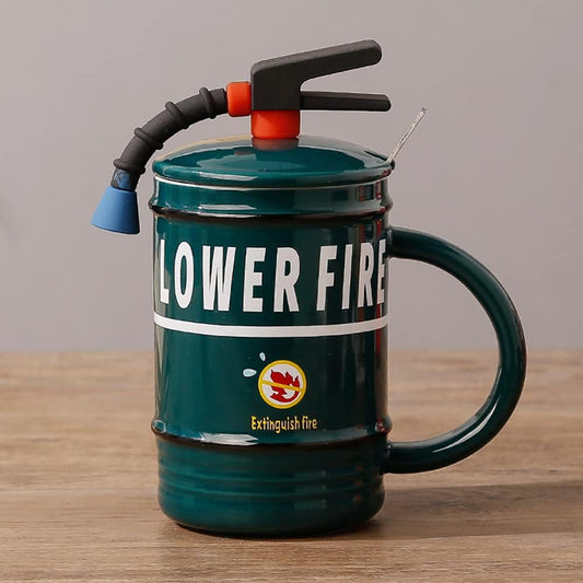 Fire Extinguisher Ceramic Mug with Lid & Spoon - 480ml - Diqqawi Plates