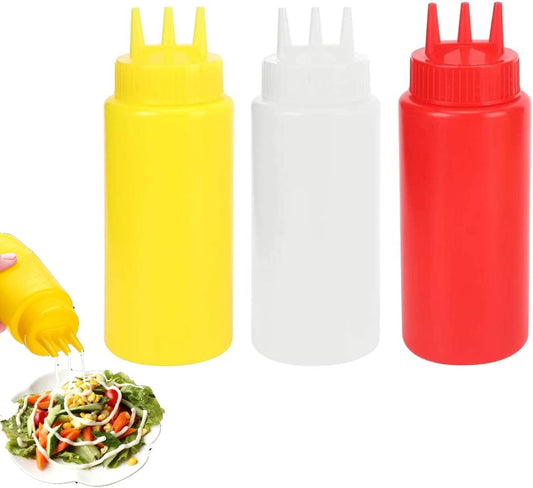 3 Hole Condiment Squeeze Bottle, Plastic Squeeze Bottles for Ketchup Hot Sauces Olive Oil - Diqqawi Plates