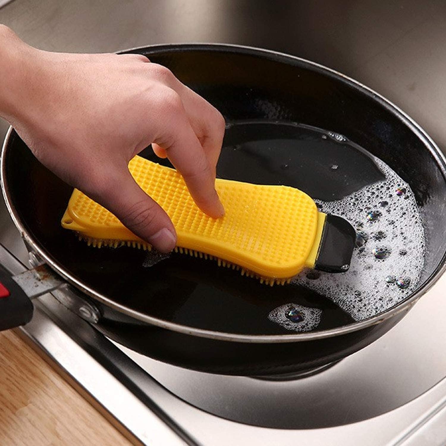 3 in 1 Kitchen Silicone Cleaning Brush Dishwashing Mat With Foam Tool Kitchen Accessories - Diqqawi Plates