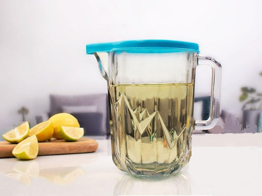 Glass Jug with Blue Lid and Handle 700ml - Diqqawi Plates