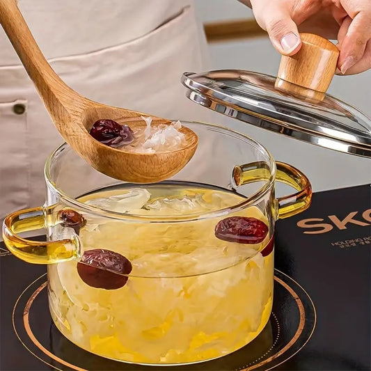 Glass Cooking Pot with Lid Heat Resistant Borosilicate Glass - Diqqawi Plates