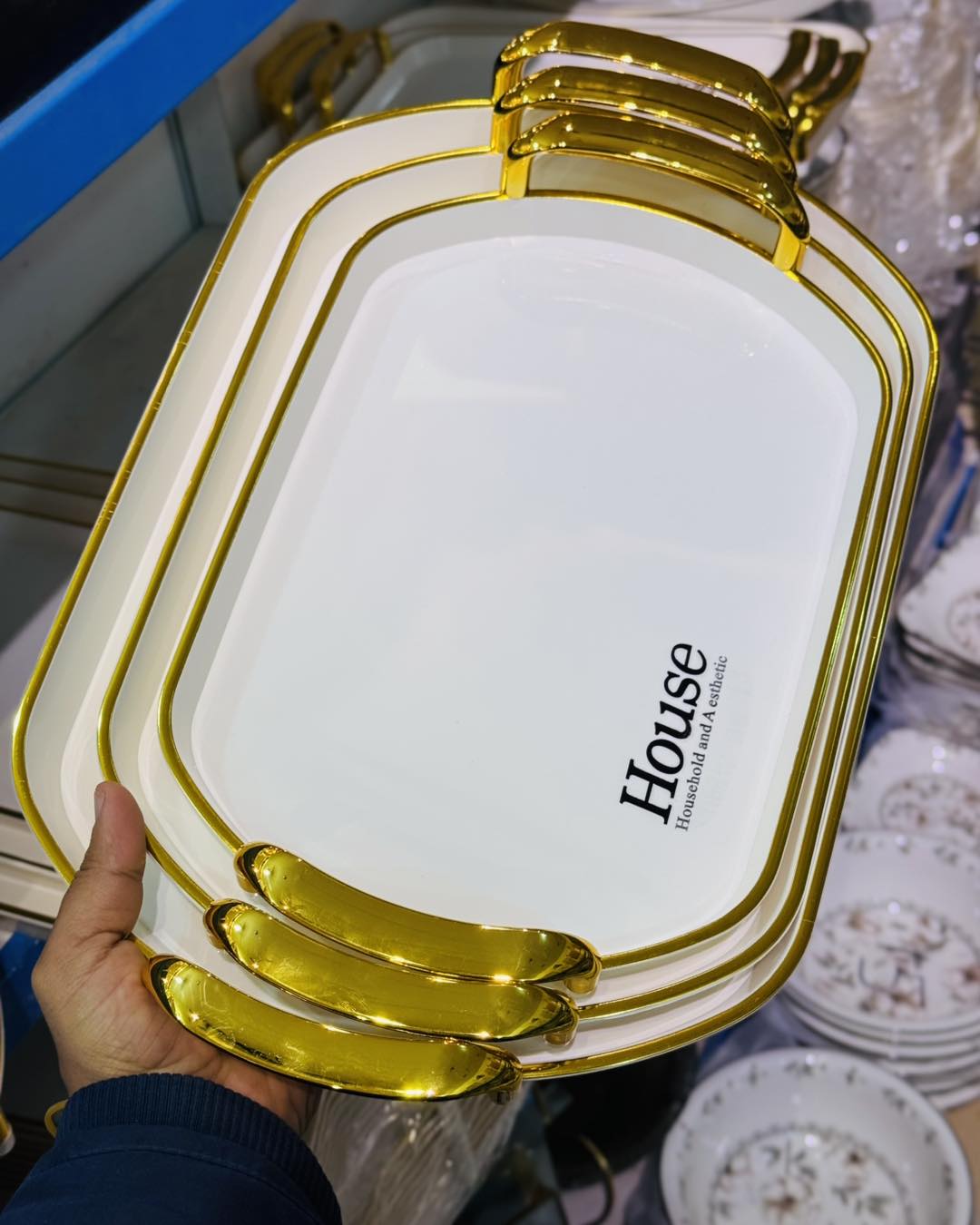 Elegant Rectangle white Plastic Serving Tray