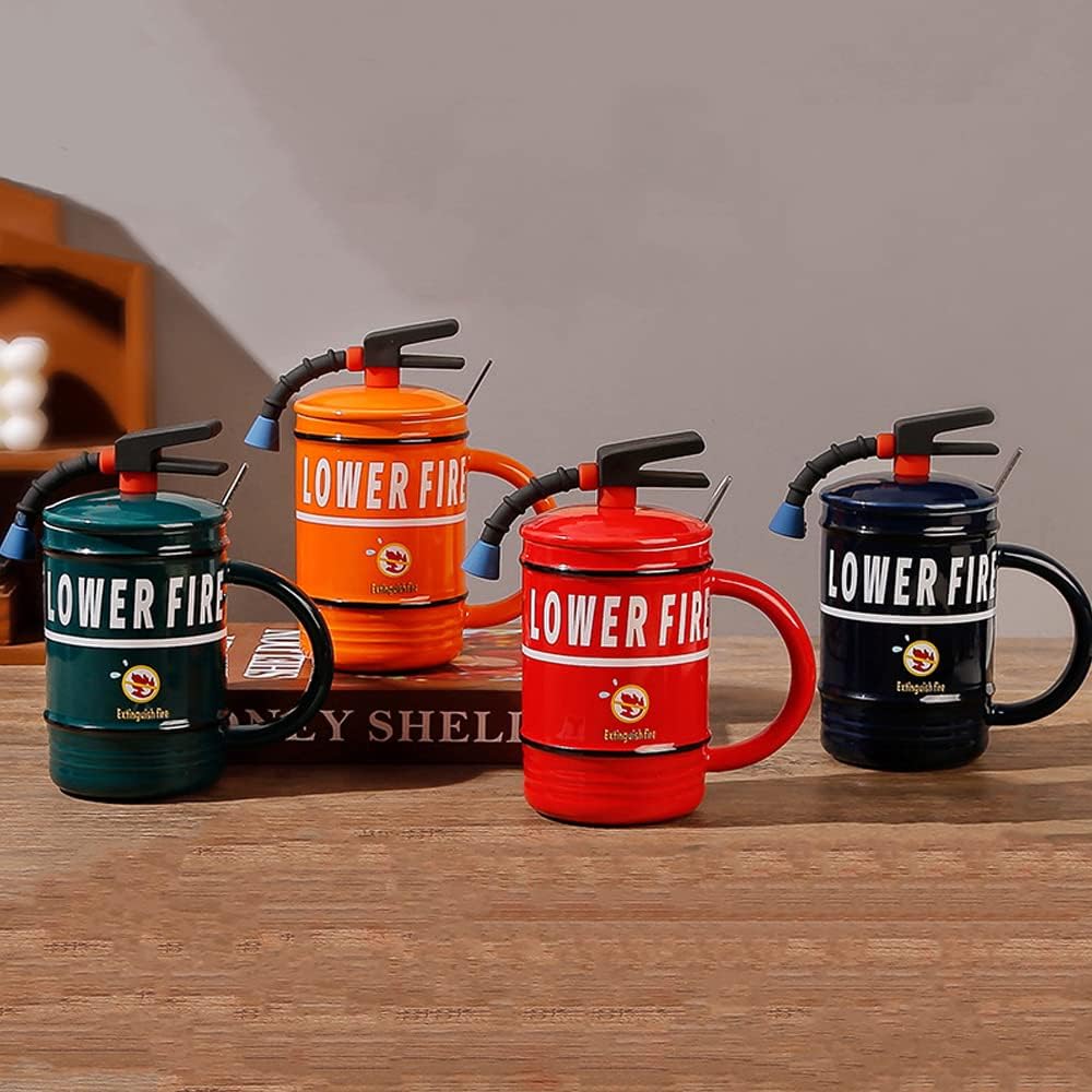 Fire Extinguisher Ceramic Mug with Lid & Spoon - 480ml - Diqqawi Plates