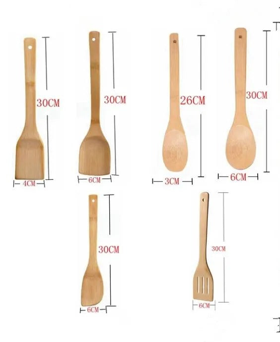 6pcs Wood spatula kitchen nonstick Bamboo wood