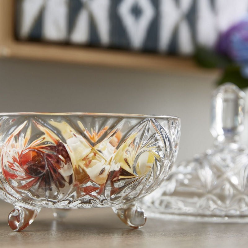 Crystal Cut Footed Candy Bowl with Lid - 16 cm - Diqqawi Plates