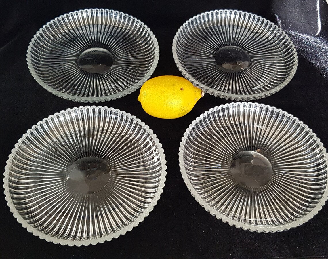 2pcs Small Ribbed glass dessert round plate - Diqqawi Plates