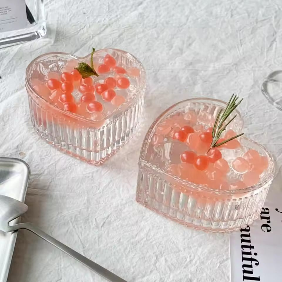 Striped Heart Glass Bowls Set of 6