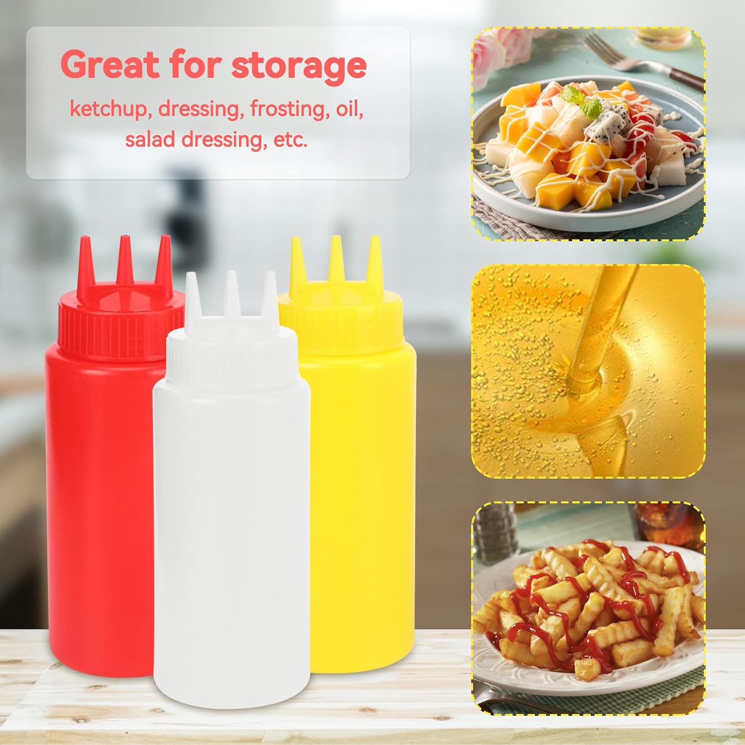 3 Hole Condiment Squeeze Bottle, Plastic Squeeze Bottles for Ketchup Hot Sauces Olive Oil - Diqqawi Plates