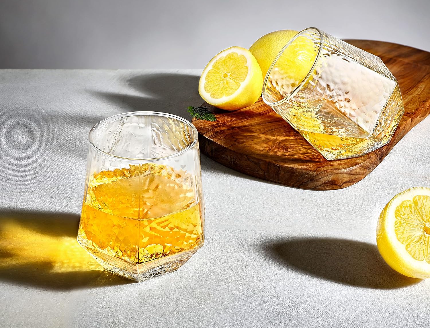 310Ml Diamond-Shaped Glass Tumbler – Elegant Tilted Design - Diqqawi Plates