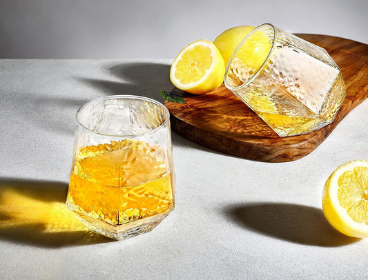 310Ml Diamond-Shaped Glass Tumbler – Elegant Tilted Design - Diqqawi Plates