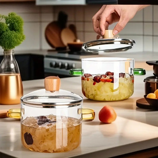 Glass Cooking Pot with Lid Heat Resistant Borosilicate Glass - Diqqawi Plates