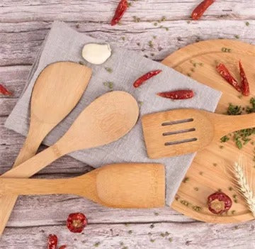 6pcs Wood spatula kitchen nonstick Bamboo wood