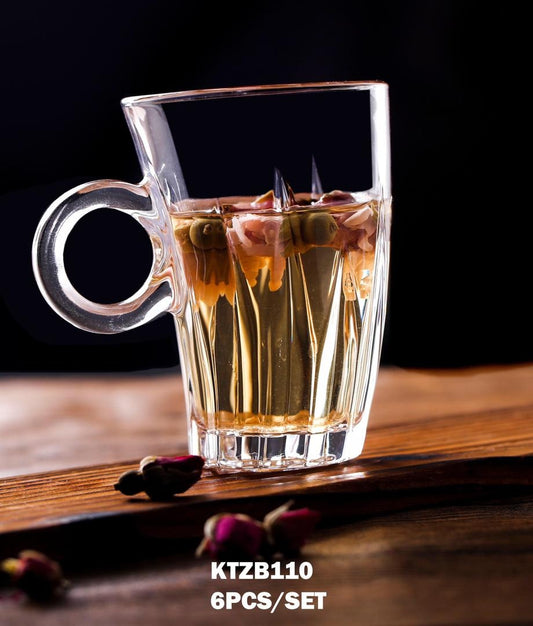 2pcs Glass Tea Cups Coffee Mugs with Handle model 110 - Diqqawi Plates