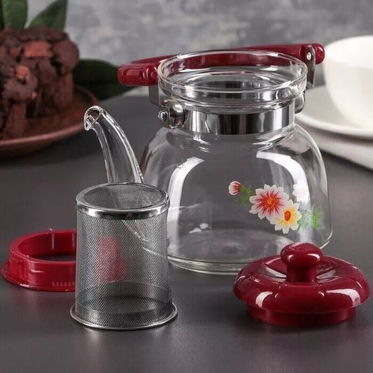 Glass Tea & Coffee Pot With Stainless Steel Strainer - Diqqawi Plates