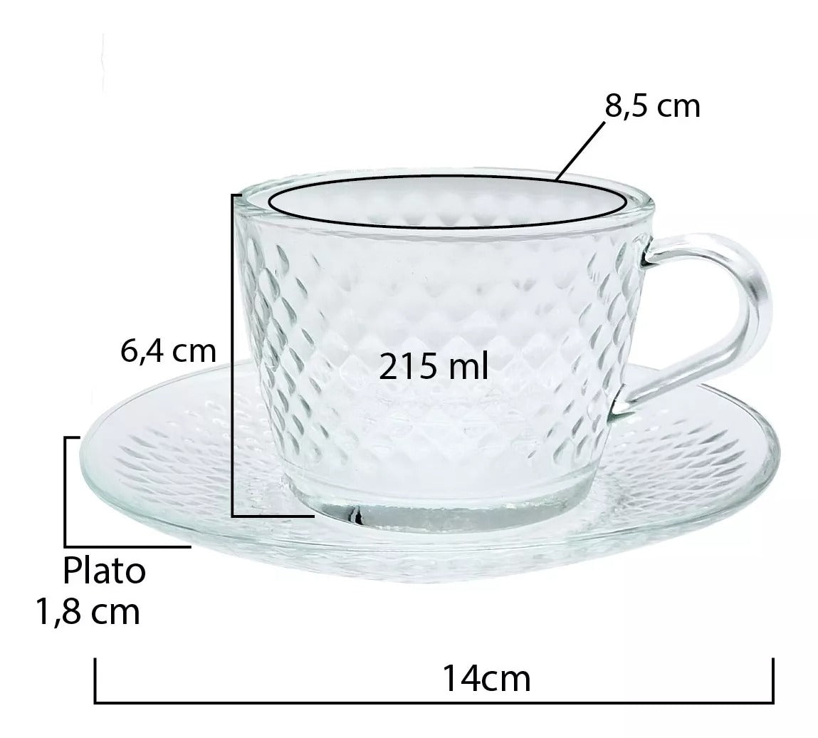 Diamond Tea cup Glass 215ml with plate - Diqqawi Plates