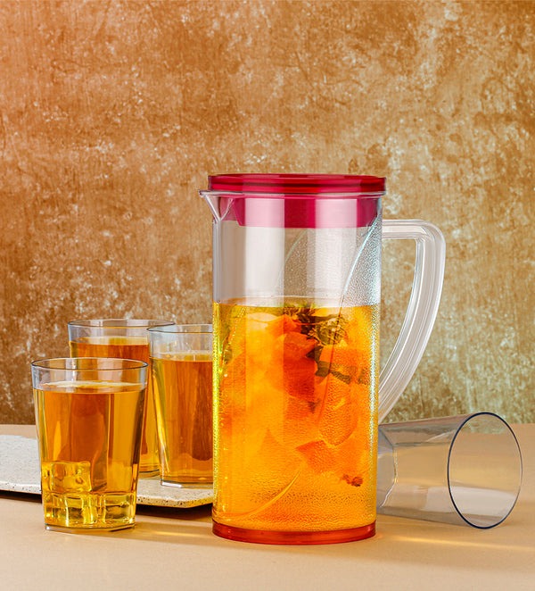2000 ML Water Juice Pitcher with Lid and 4 Cups styl2 - Diqqawi Plates