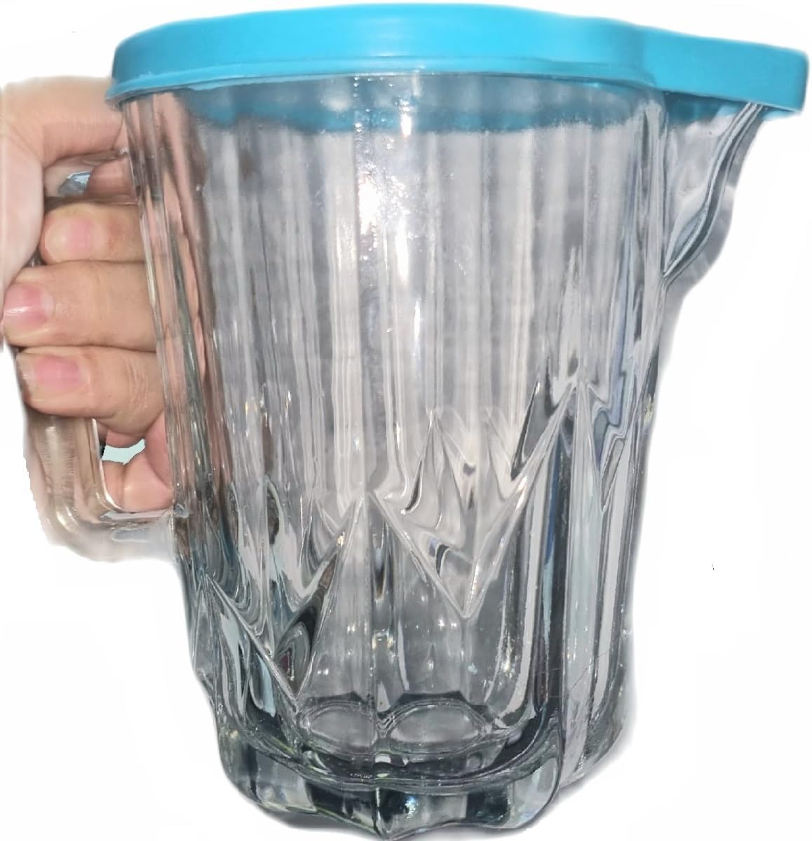 Glass Jug with Blue Lid and Handle 700ml - Diqqawi Plates