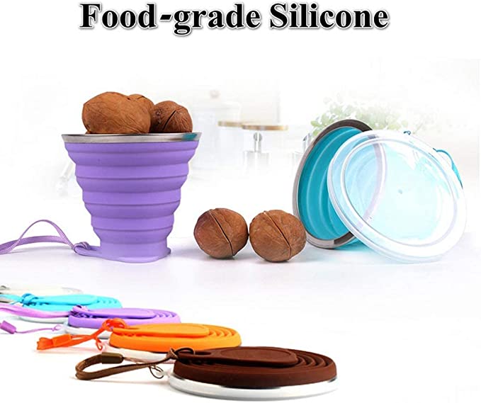 Silicone Collapsible Travel Cup, Folding Camping Cup with Lid - Diqqawi Plates