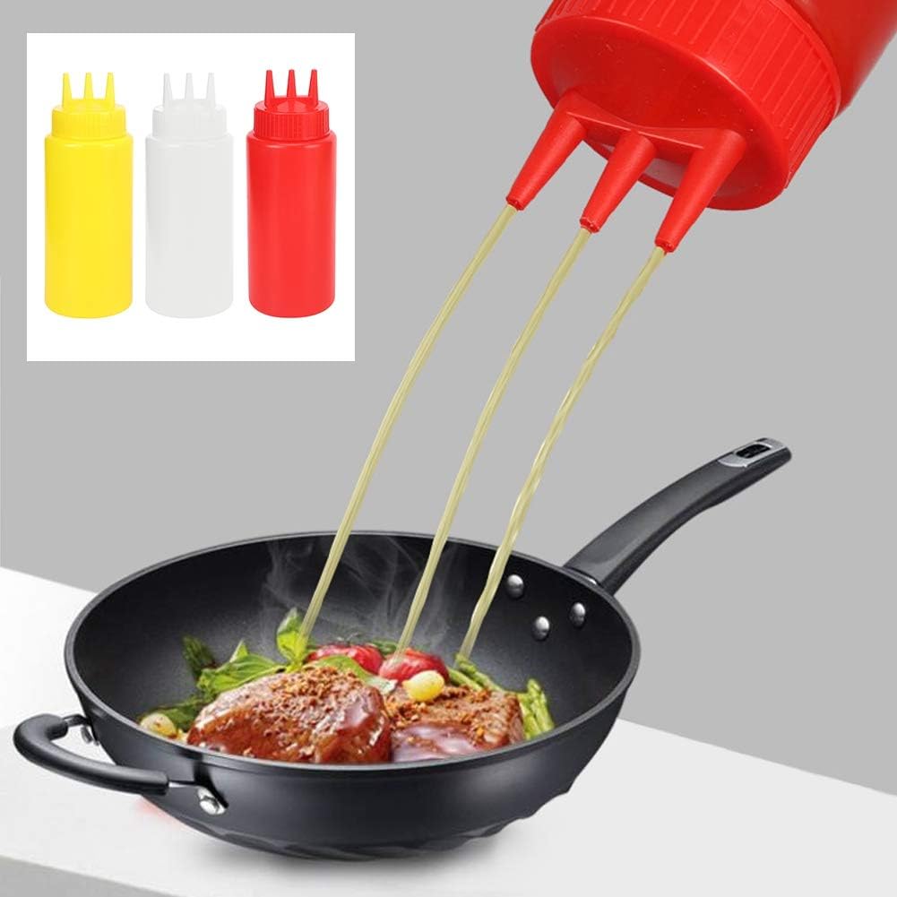 3 Hole Condiment Squeeze Bottle, Plastic Squeeze Bottles for Ketchup Hot Sauces Olive Oil - Diqqawi Plates
