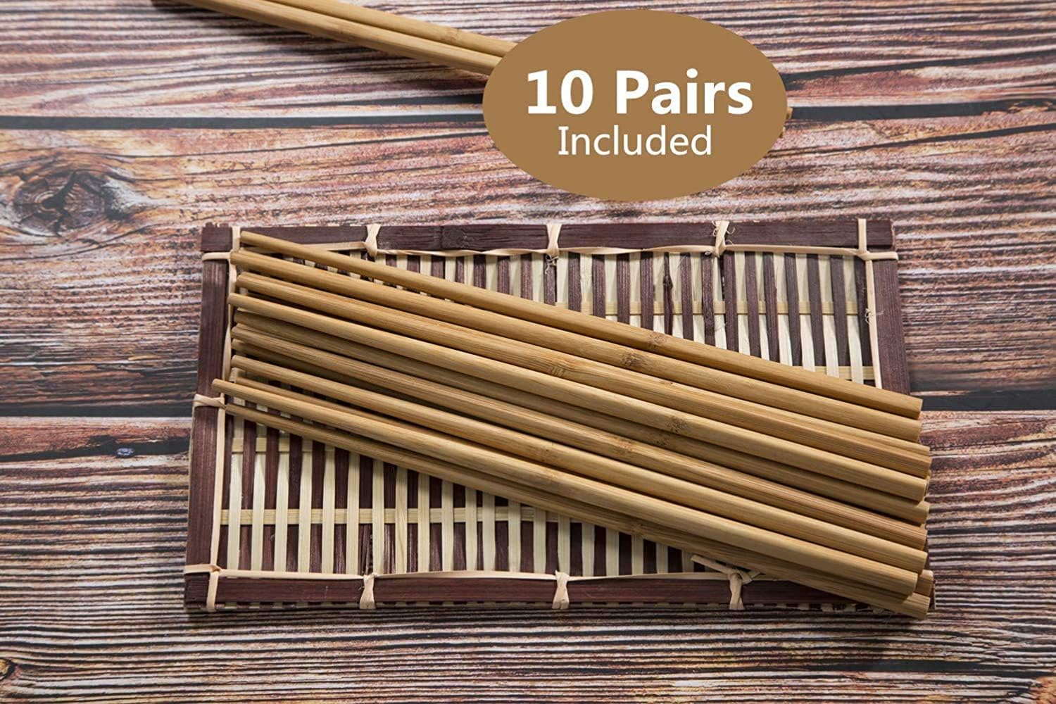 10 Pairs Natural Bamboo Chopsticks, 24cm Reusable Japanese Chinese Chop Stick - Diqqawi Plates