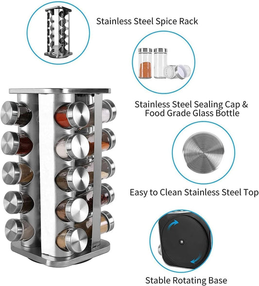 20 Jars Spice Rack Stainless Steel - Diqqawi Plates