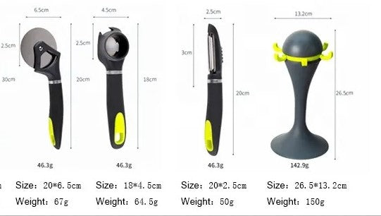 6pcs Stainless Steel Kitchen Tool Set with Rotatable Hook Stand - Diqqawi Plates