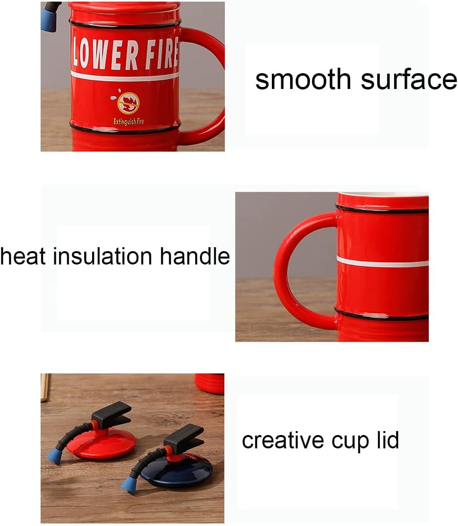 Fire Extinguisher Ceramic Mug with Lid & Spoon - 480ml - Diqqawi Plates
