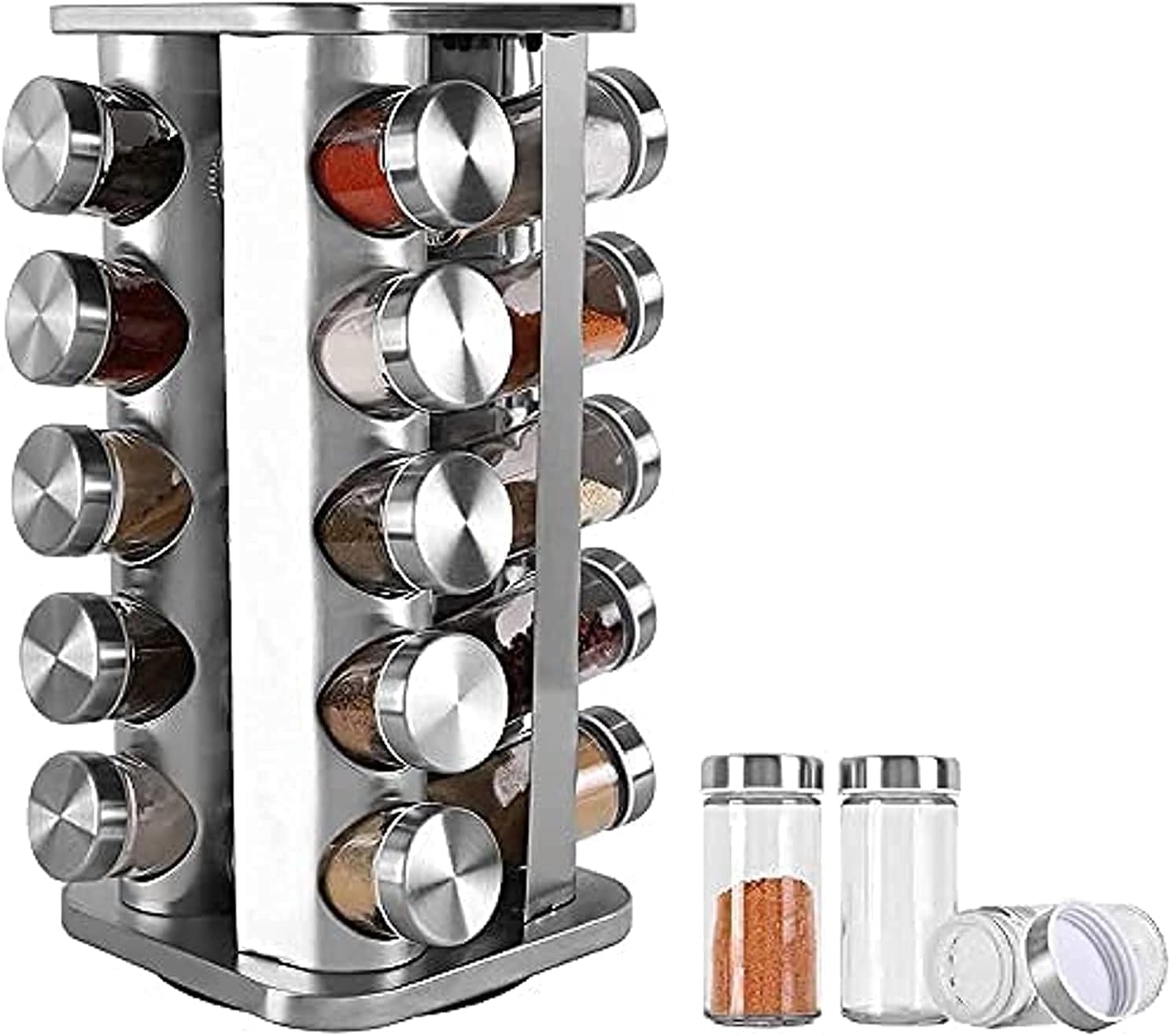 20 Jars Spice Rack Stainless Steel - Diqqawi Plates
