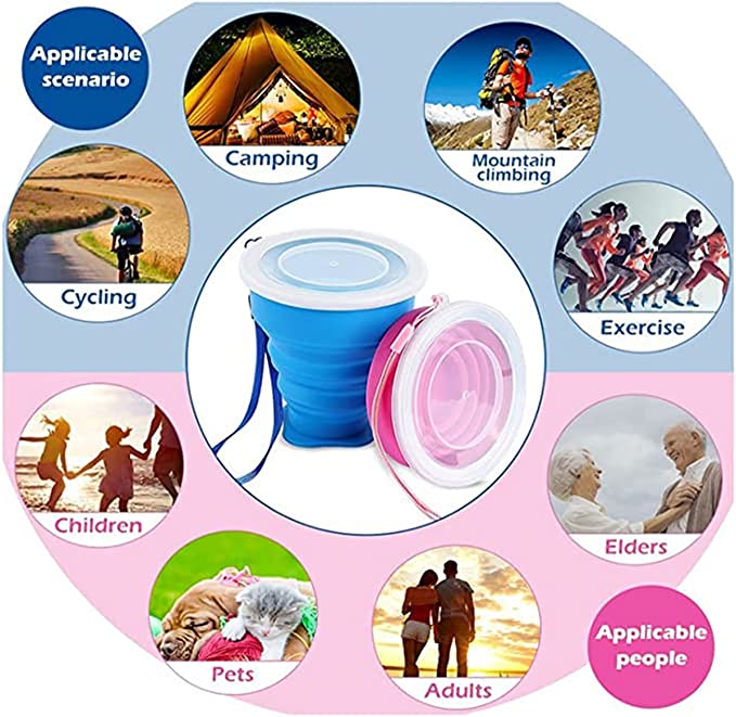 Silicone Collapsible Travel Cup, Folding Camping Cup with Lid - Diqqawi Plates