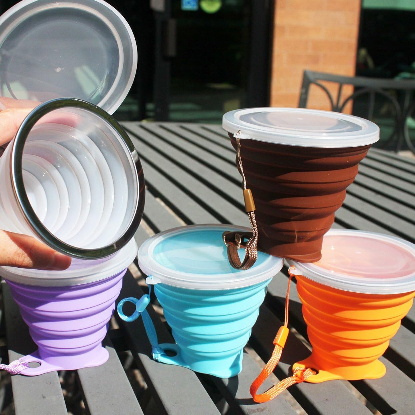 Silicone Collapsible Travel Cup, Folding Camping Cup with Lid - Diqqawi Plates