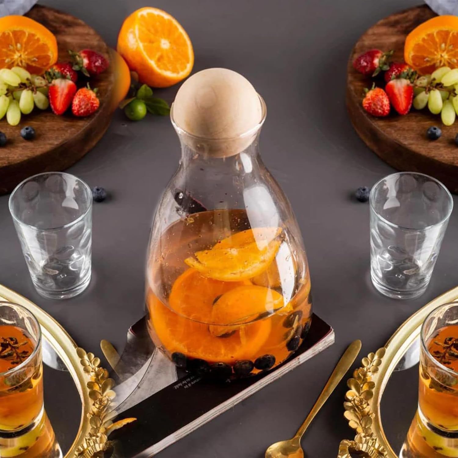 Elegant Vertical Pattern Glass Juice water Jug and 6 cups - Diqqawi Plates