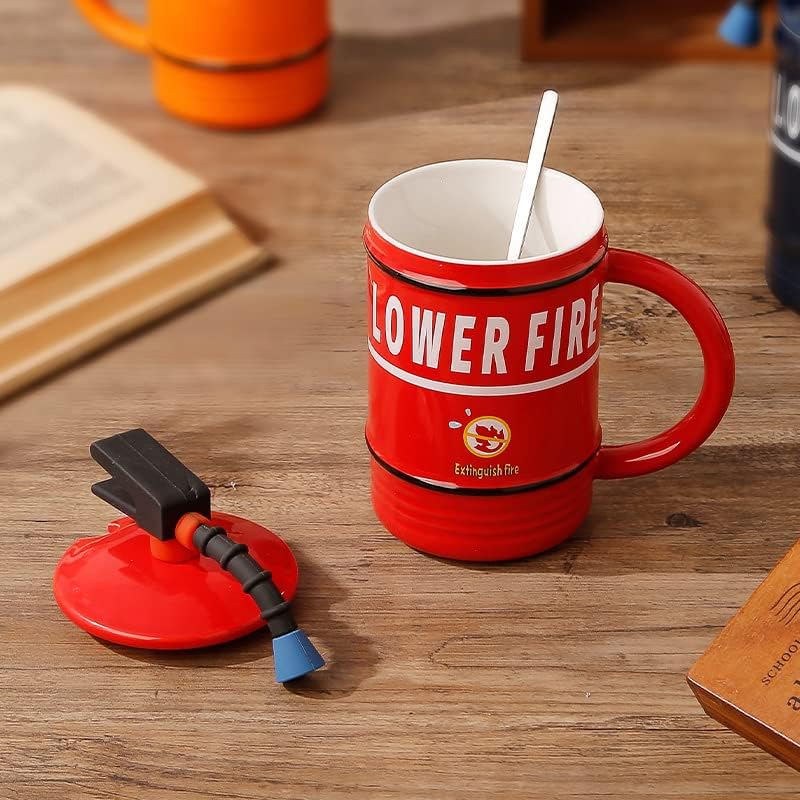 Fire Extinguisher Ceramic Mug with Lid & Spoon - 480ml - Diqqawi Plates
