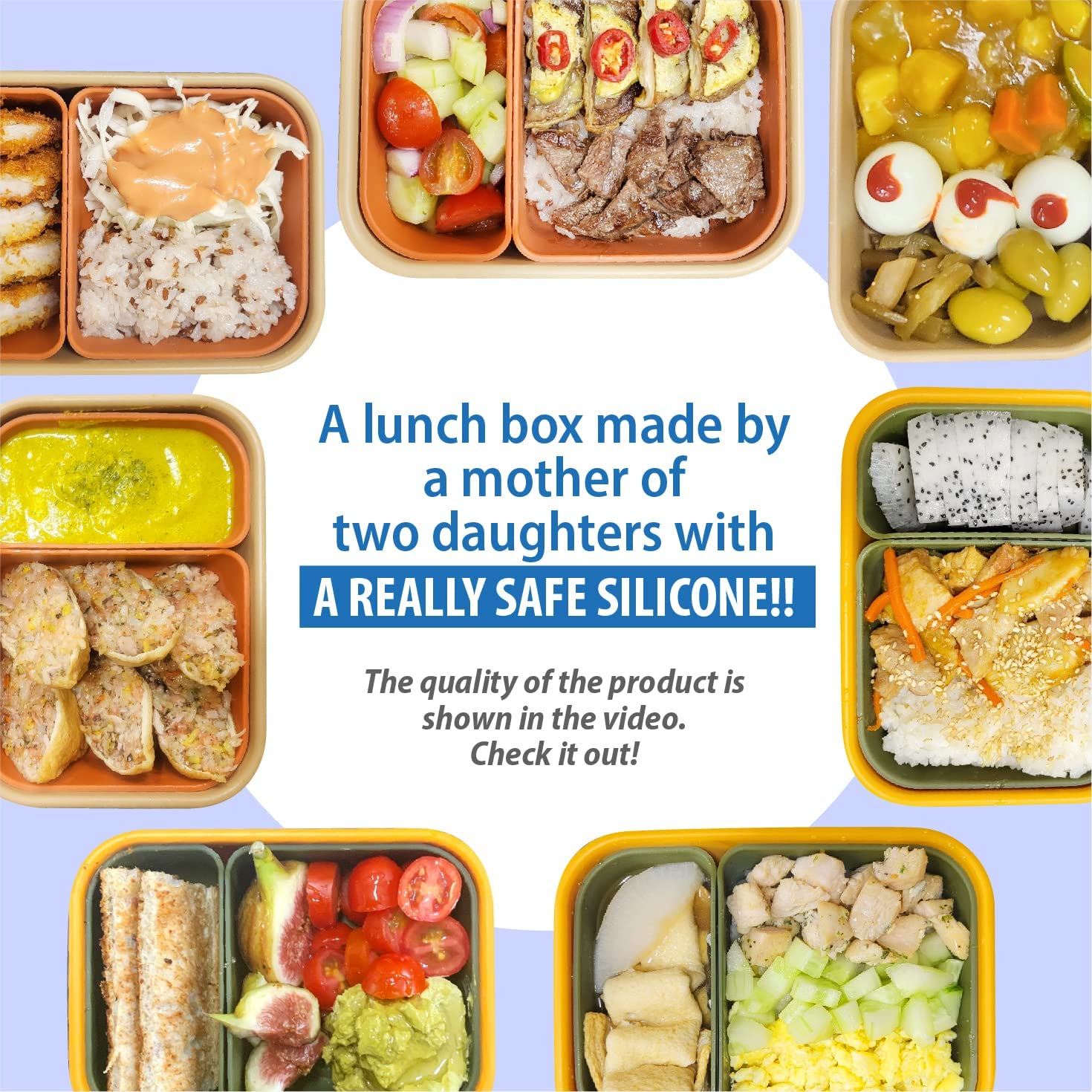 2 Removable Compartment Silicone Lunch Box Reusable for Kids and Adults - Diqqawi Plates