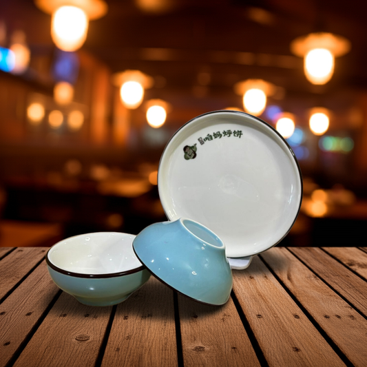 3 pcs set colored plate & bowls styl1