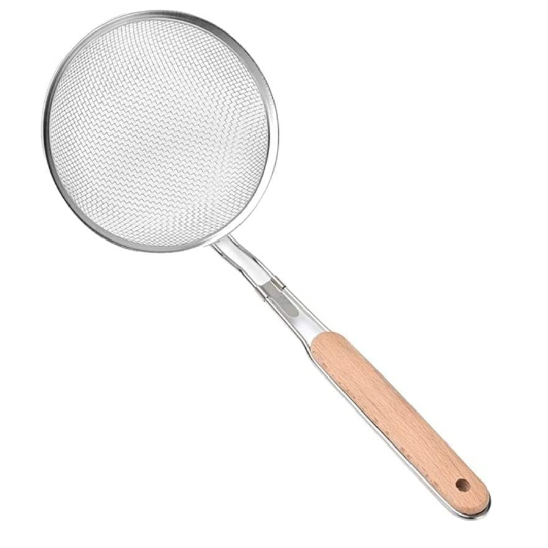 stainless steel double fine mesh strainer with long handle - Diqqawi Plates