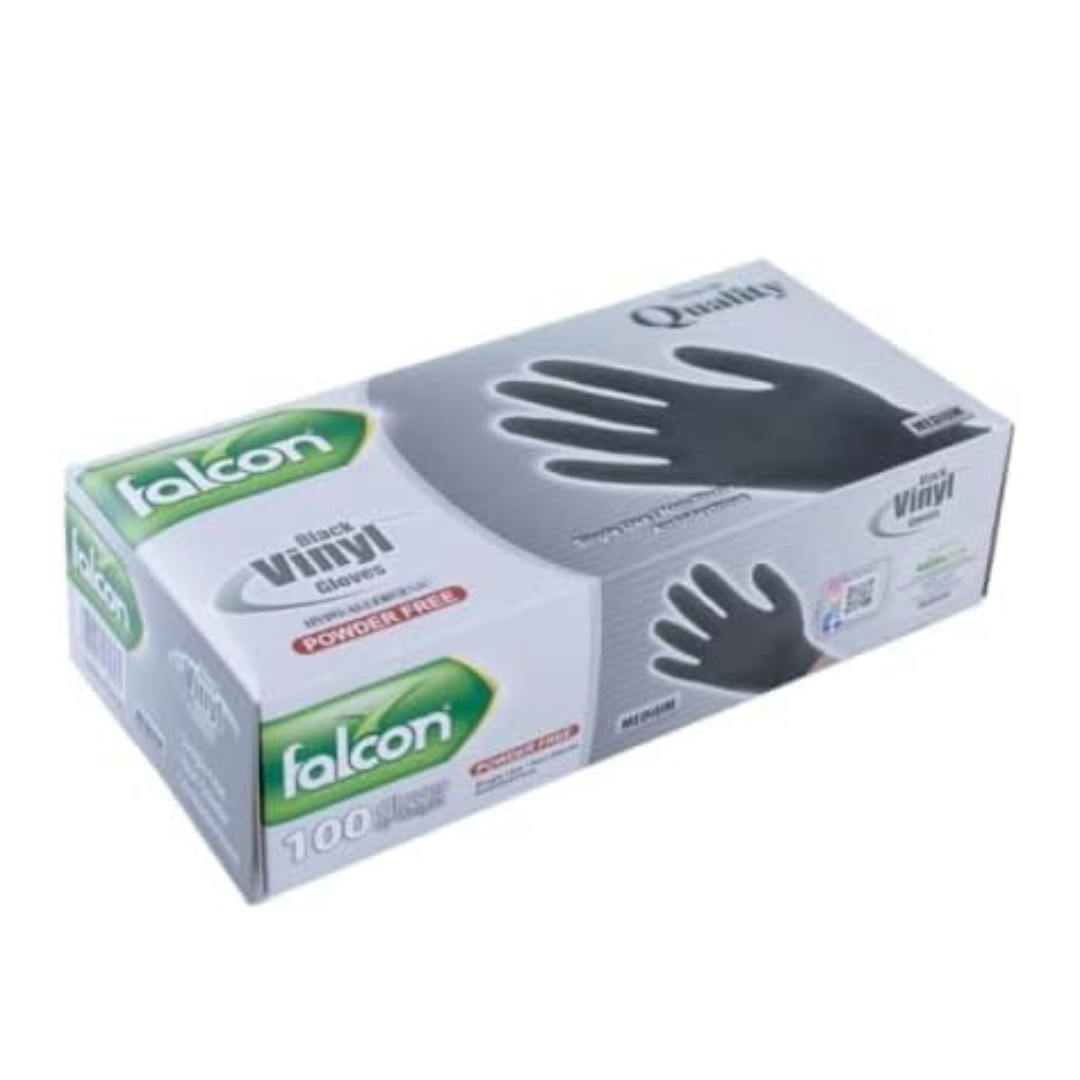 Falcon Black Vinyl Gloves – Powder-Free (100 Pcs) - Diqqawi Plates