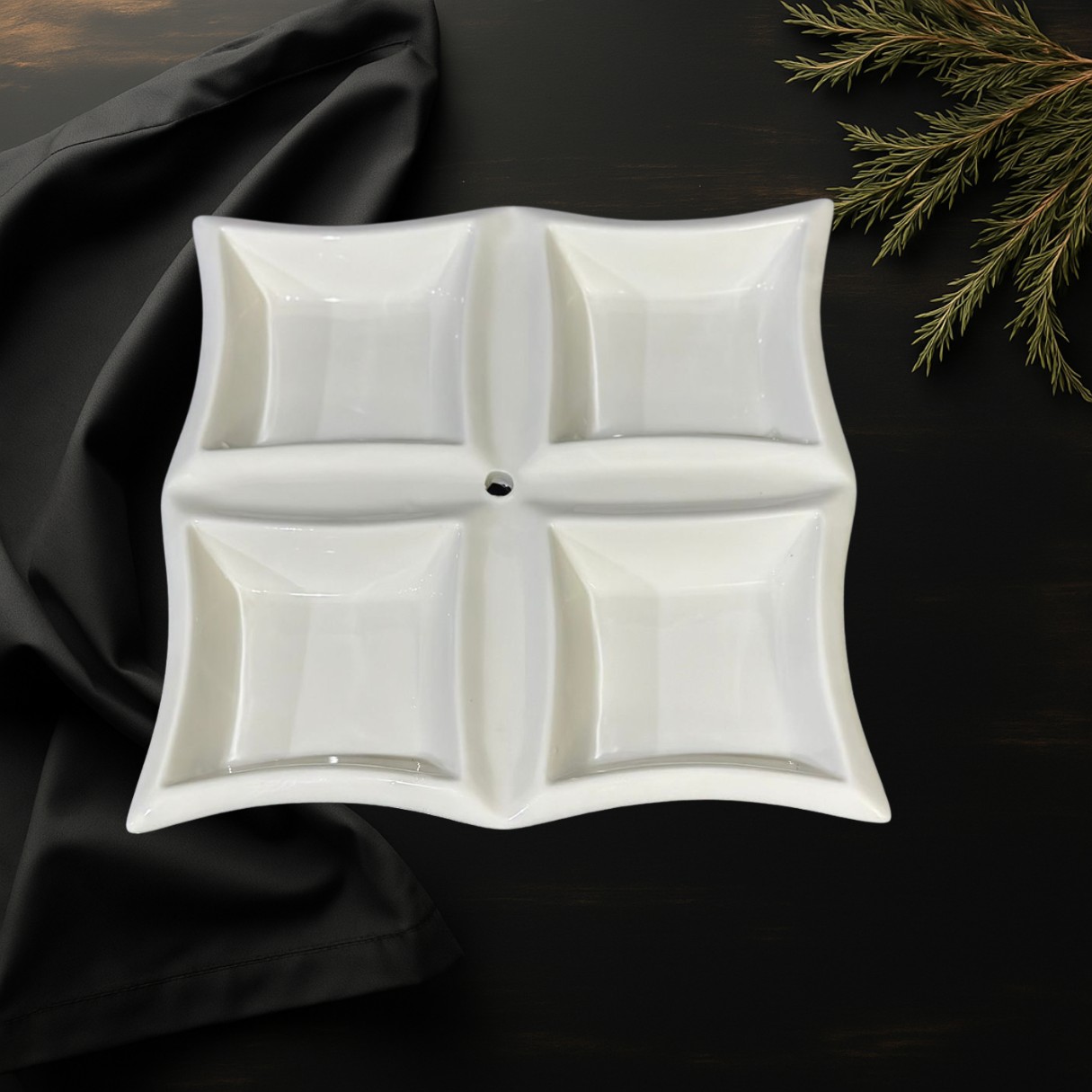 4-Well Square White Ceramic for breakfast and nuts styl2 - Diqqawi Plates