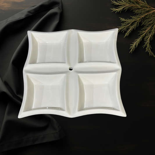 4-Well Square White Ceramic for breakfast and nuts styl2 - Diqqawi Plates