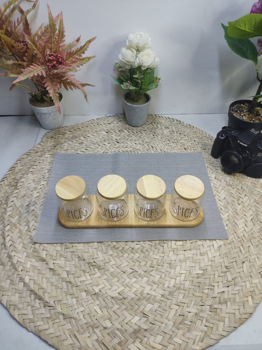 Borosilicate Glass Spice Jar Set with Bamboo Lids – Set of 4
