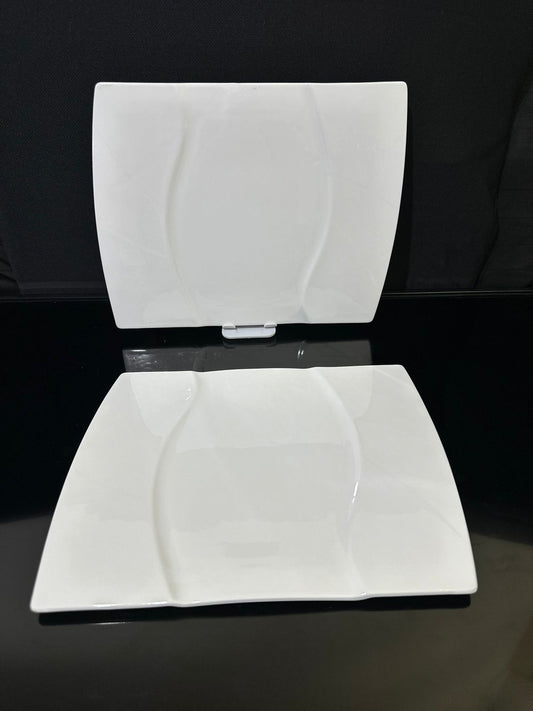 Decorative Rectangle Bright White Porcelain Flat Plate styl3 - Diqqawi Plates
